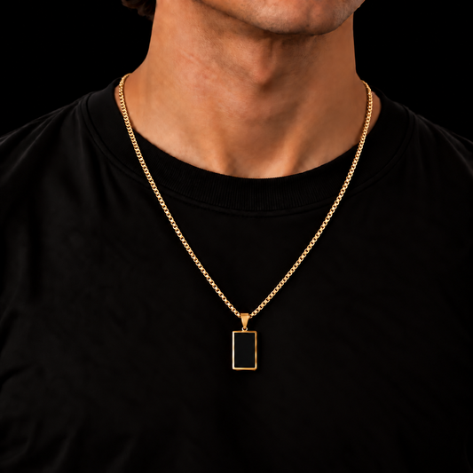 18K GOLD PLATED BOX CHAIN 2MM + BLACK RECTANGLE PENDANT HANGER