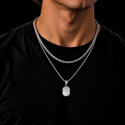 3MM ROPE CHAIN + 2MM BOX CHAIN OCTAGON SET – SILVER PLATED