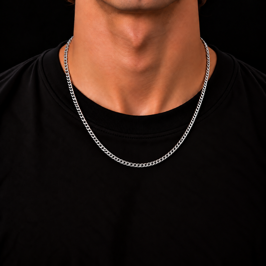CUBAN LINK CHAIN 3MM SILVER PLATED