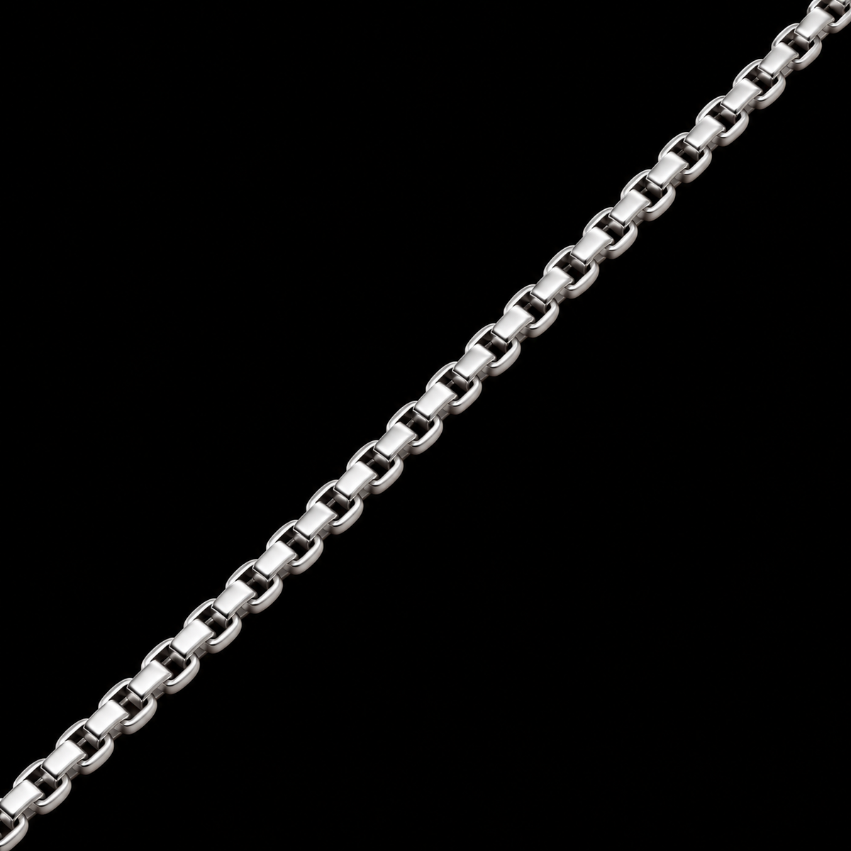 SILVER PLATED BOX CHAIN 2MM + BLACK RECTANGLE PENDANT HANGER