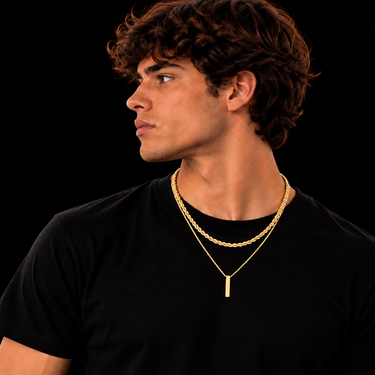 3MM ROPE CHAIN + 2MM BOX CHAIN BAR SET – 18K GOLD PLATED