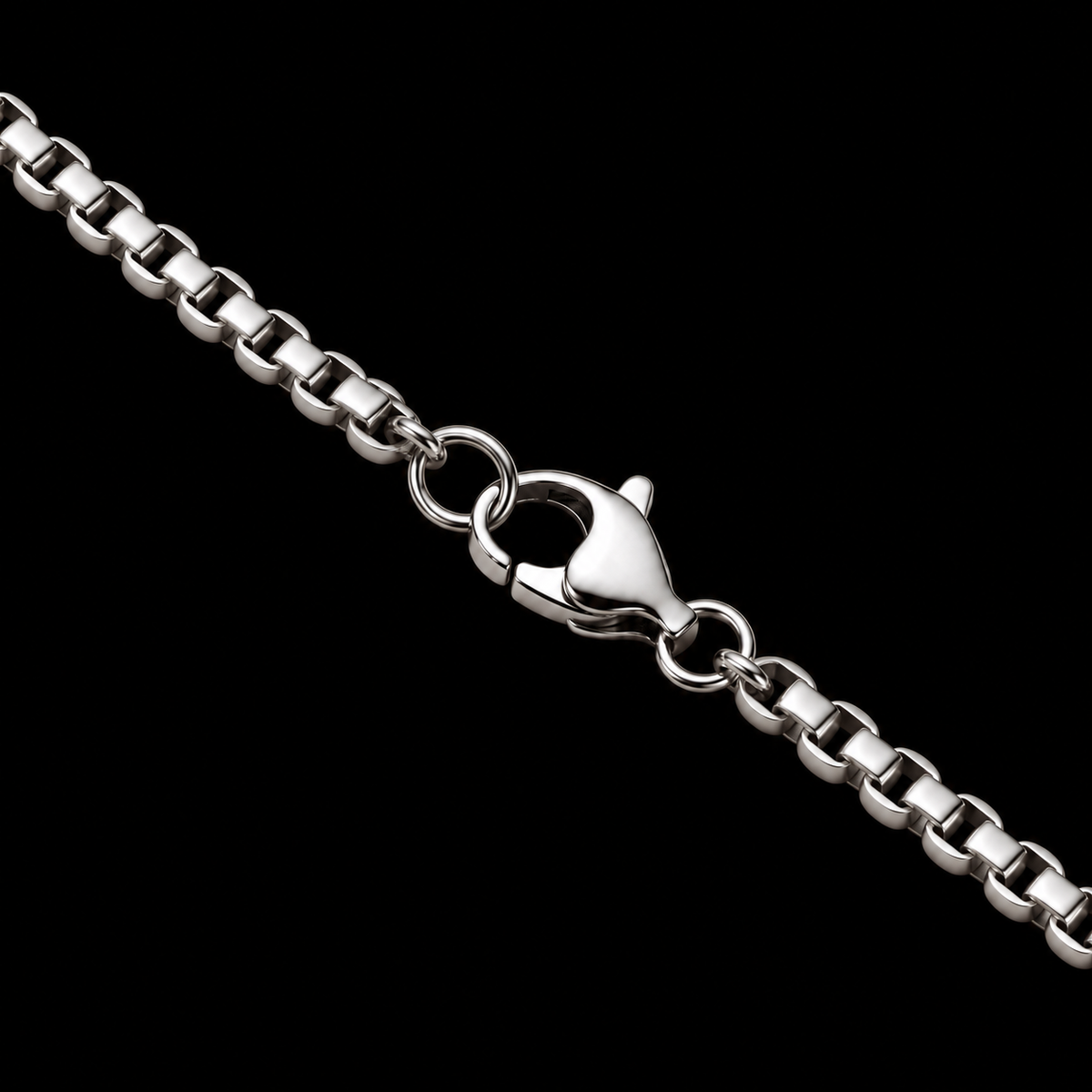 SILVER PLATED BOX CHAIN 2MM + BLACK RECTANGLE PENDANT HANGER