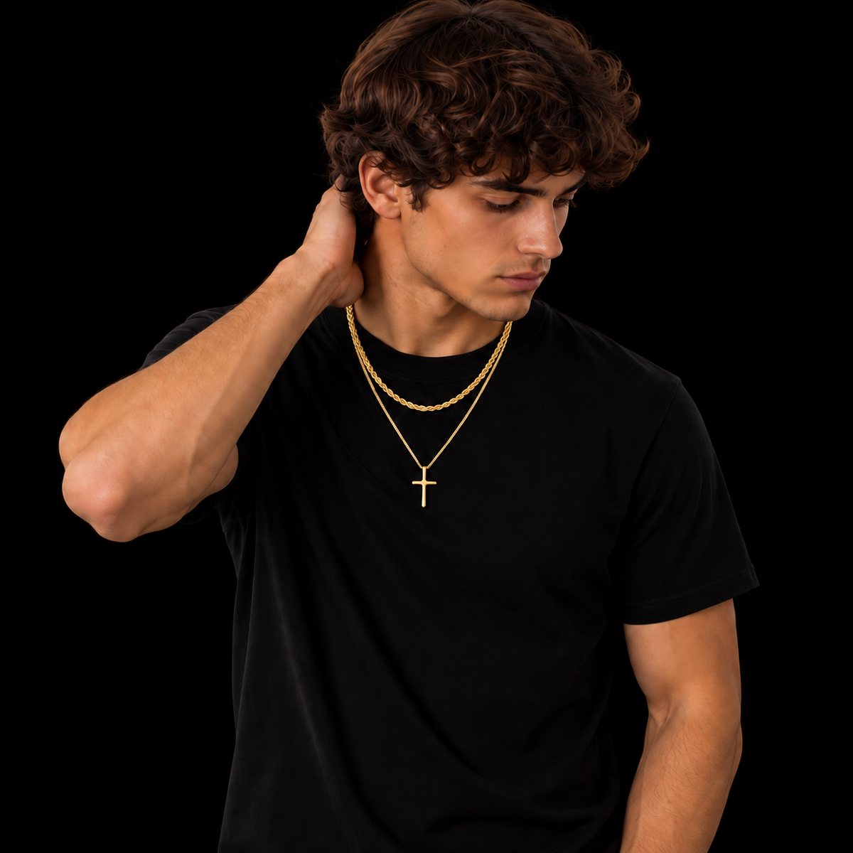 18K GOLD PLATED BOX CHAIN 2MM + KRUIS PENDANT HANGER
