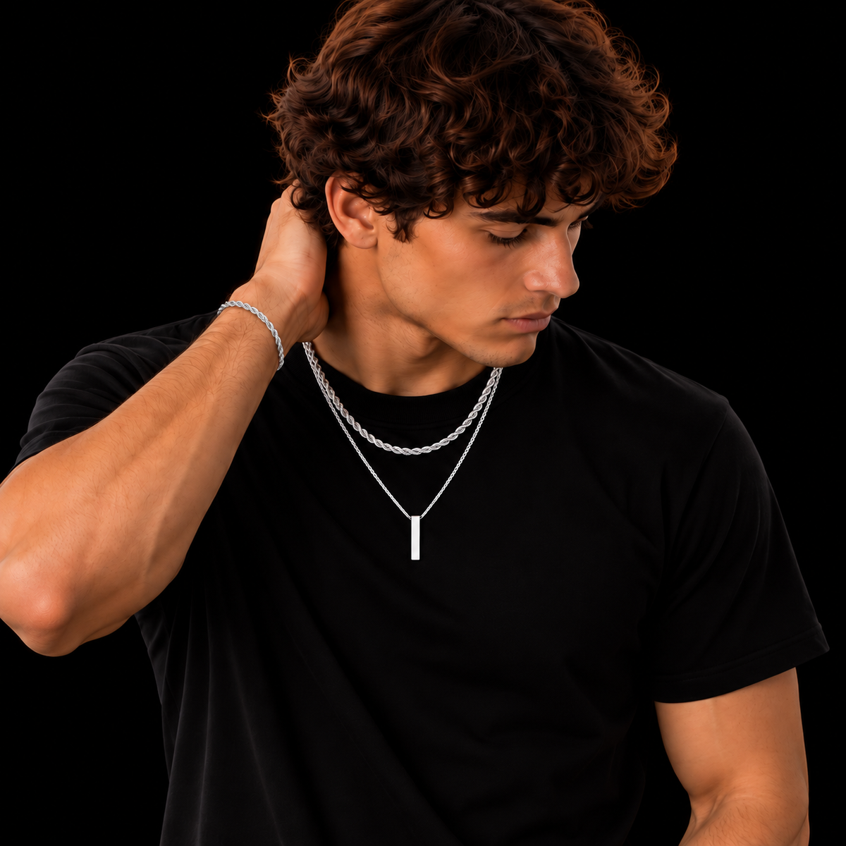 SILVER PLATED BOX CHAIN 2MM + BAR PENDANT HANGER