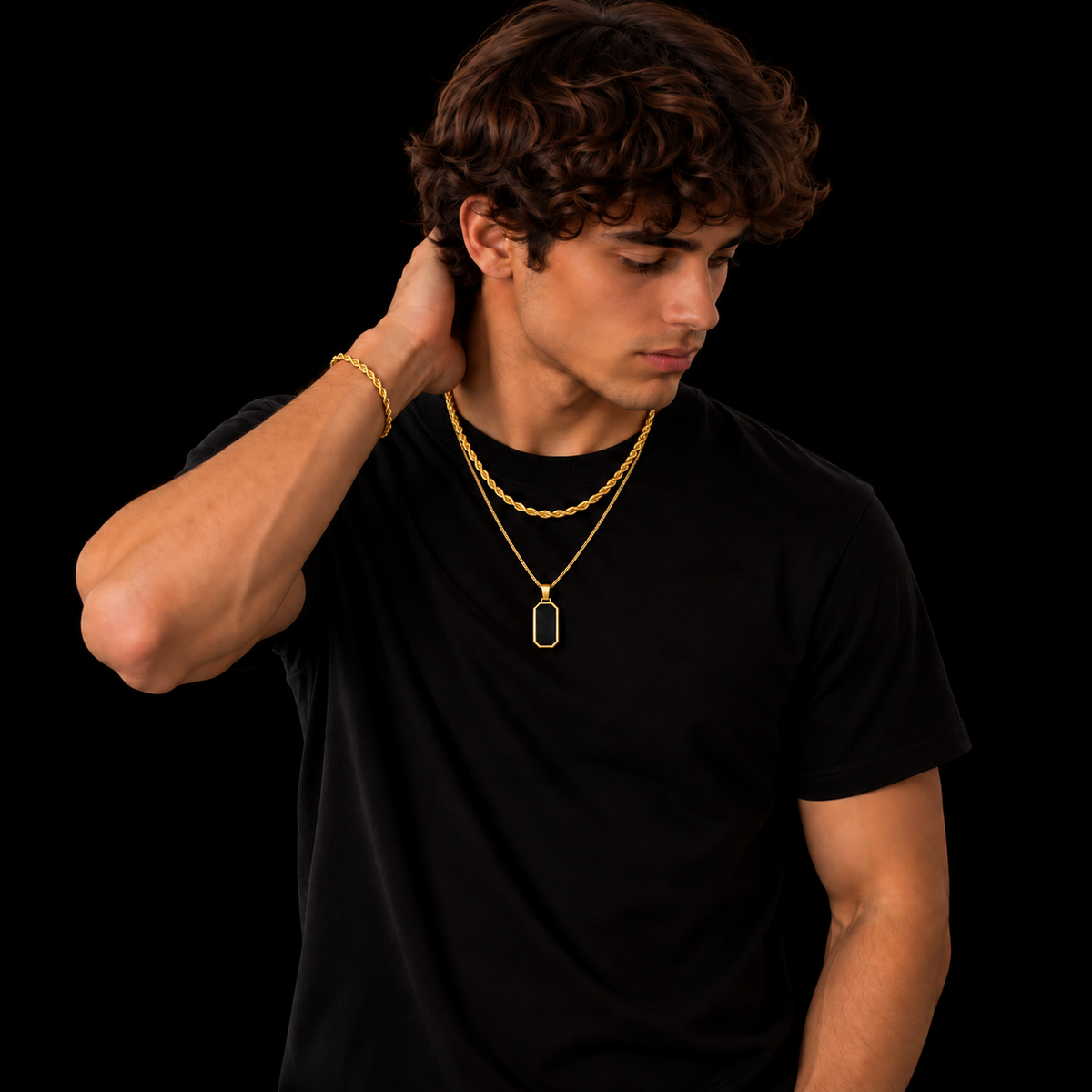 18K GOLD PLATED BOX CHAIN 2MM + LONG OCTAGON PENDANT HANGER