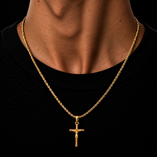 GOLD ROPE CHAIN 2MM + CRUCIFIX PENDANT HANGER