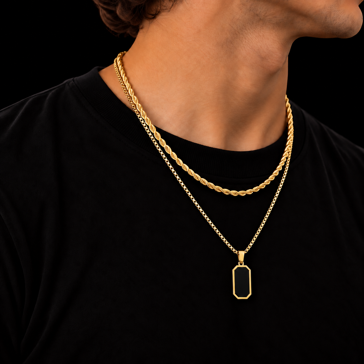 3MM ROPE CHAIN + 2MM BOX CHAIN LONG OCTAGON SET – 18K GOLD PLATED