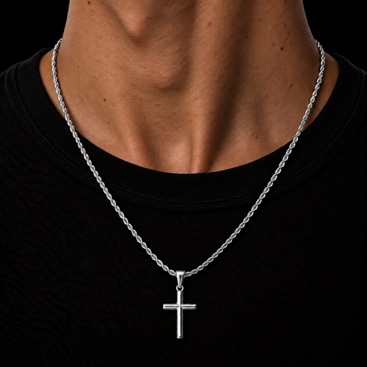 SILVER ROPE CHAIN 2MM + KRUIS PENDANT HANGER