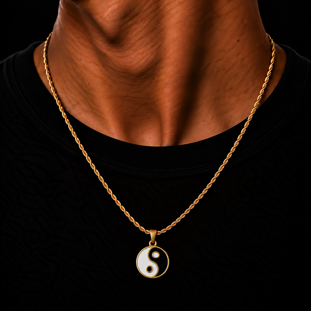 GOLD ROPE CHAIN 2MM + YING YANG PENDANT HANGER
