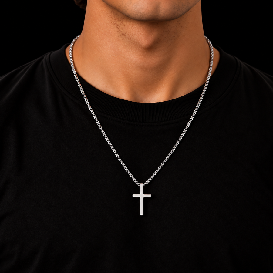 SILVER PLATED BOX CHAIN 2MM + KRUIS PENDANT HANGER