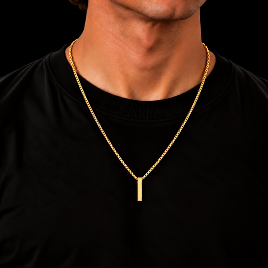 18K GOLD PLATED BOX CHAIN 2MM + BAR PENDANT HANGER