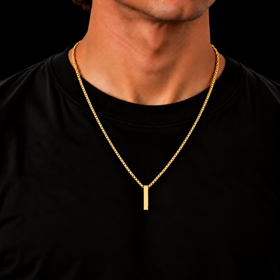 18K GOLD PLATED BOX CHAIN 2MM + BAR PENDANT HANGER
