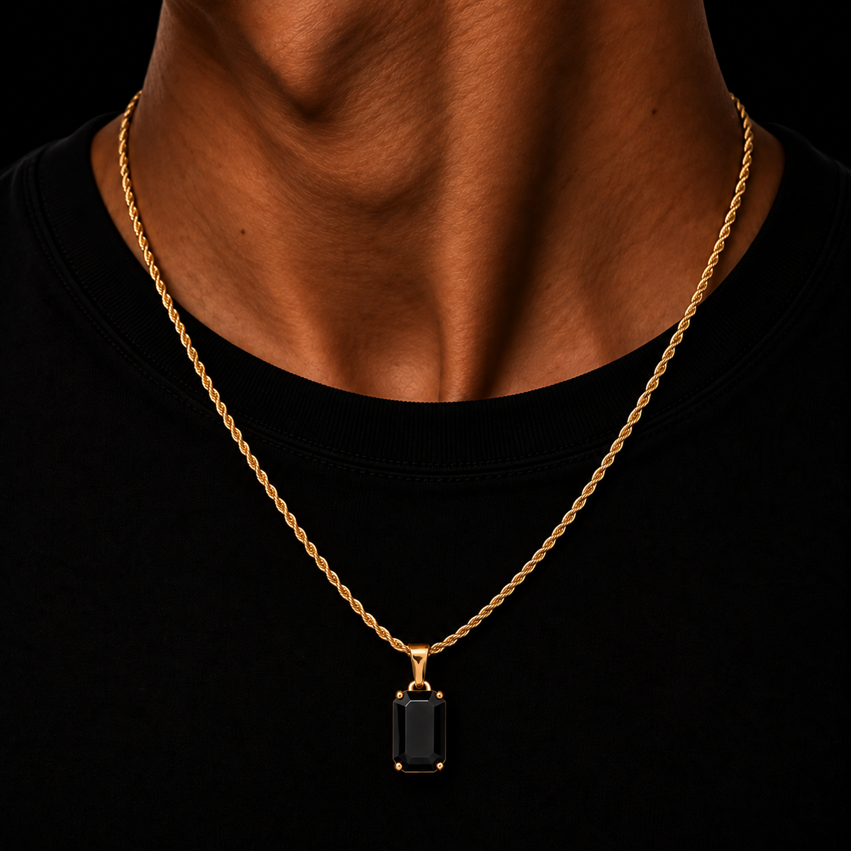 ROPE CHAIN 2MM + BLACK ONYX GEMSTONE HANGER