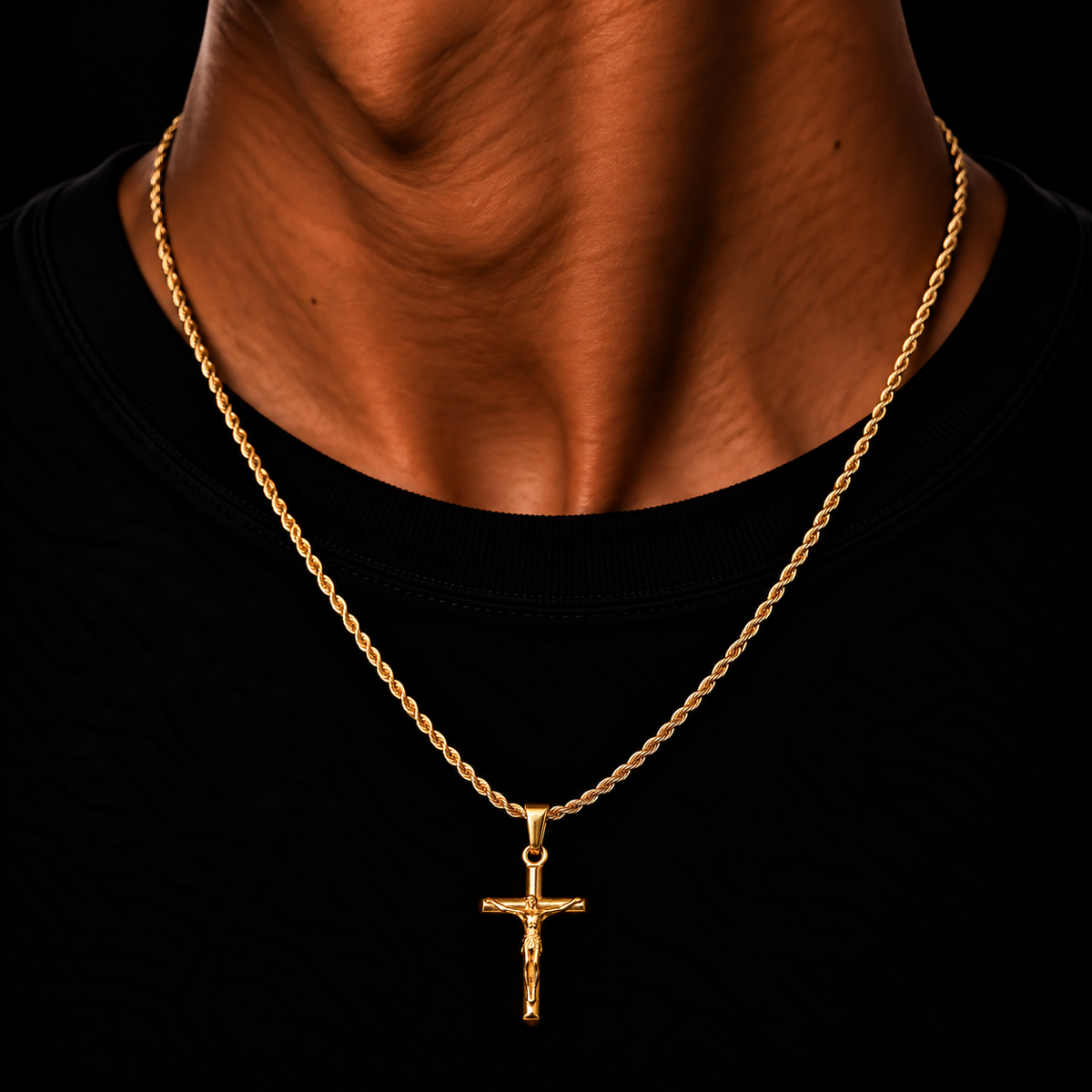 GOLD ROPE CHAIN 2MM + CRUCIFIX PENDANT HANGER