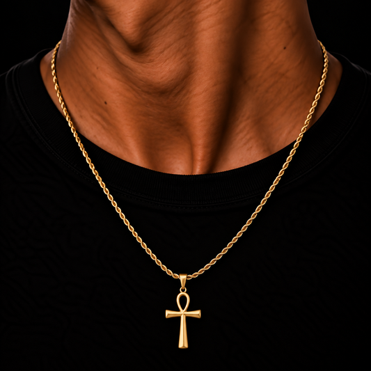 GOLD ROPE CHAIN 2MM + ANKH PENDANT HANGER