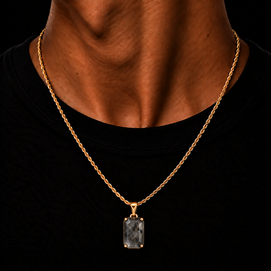 GOLD ROPE CHAIN 2MM + SPECTROLITE GEMSTONE HANGER