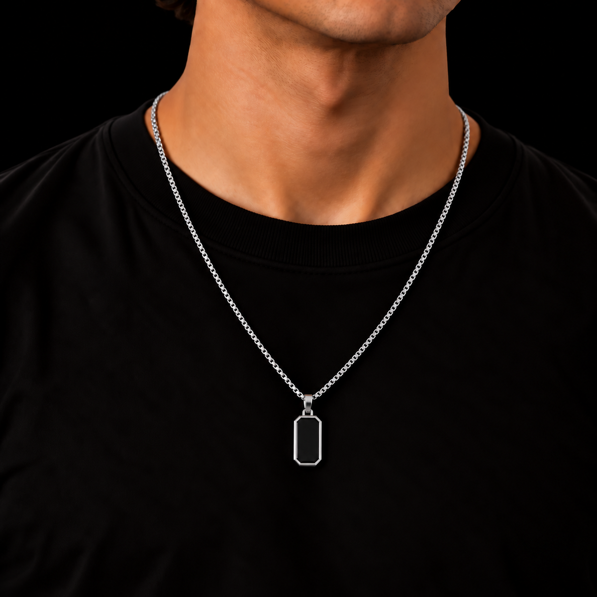 SILVER PLATED BOX CHAIN 2MM + LONG OCTAGON PENDANT HANGER