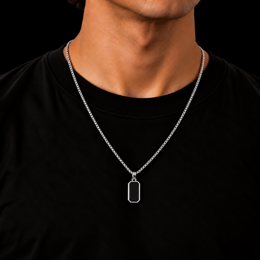 SILVER PLATED BOX CHAIN 2MM + LONG OCTAGON PENDANT HANGER