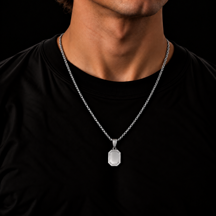 SILVER PLATED BOX CHAIN 2MM + OCTAGON PENDANT HANGER