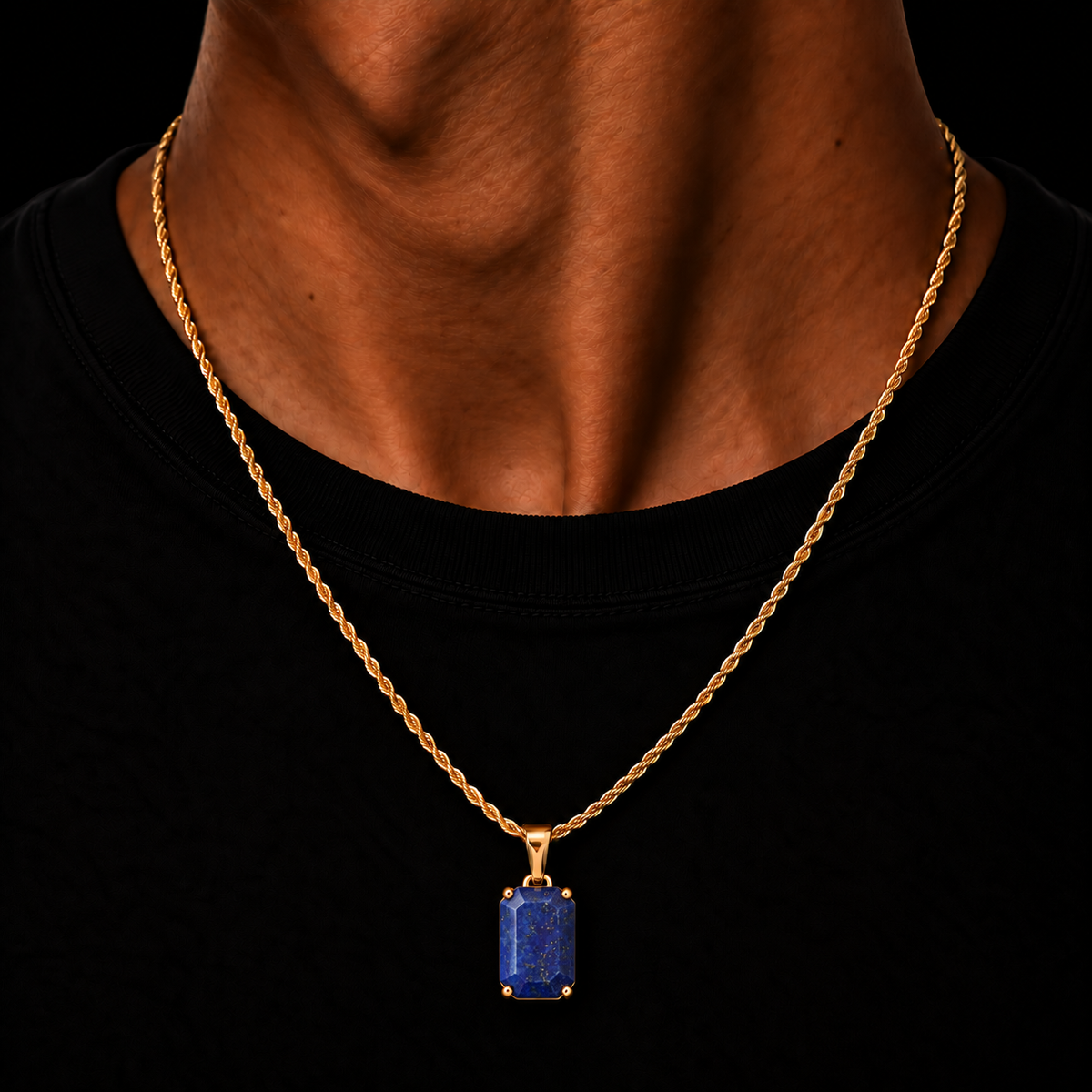ROPE CHAIN 2MM + LAPIS LAZULI GEMSTONE HANGER