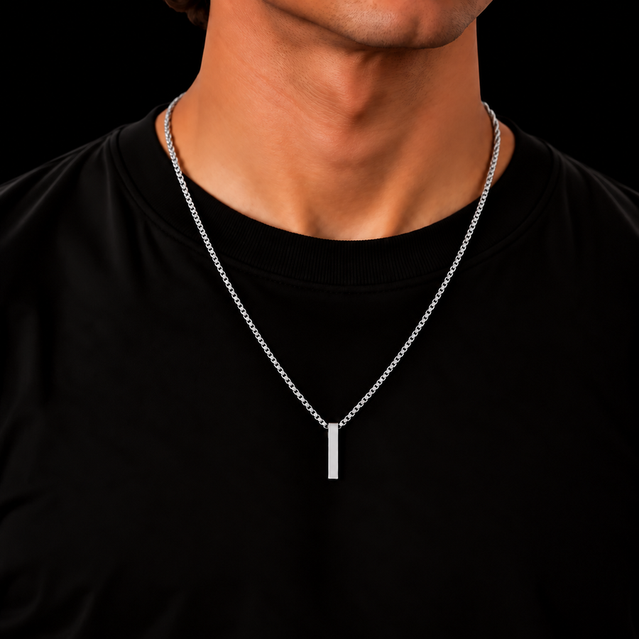 SILVER PLATED BOX CHAIN 2MM + BAR PENDANT HANGER