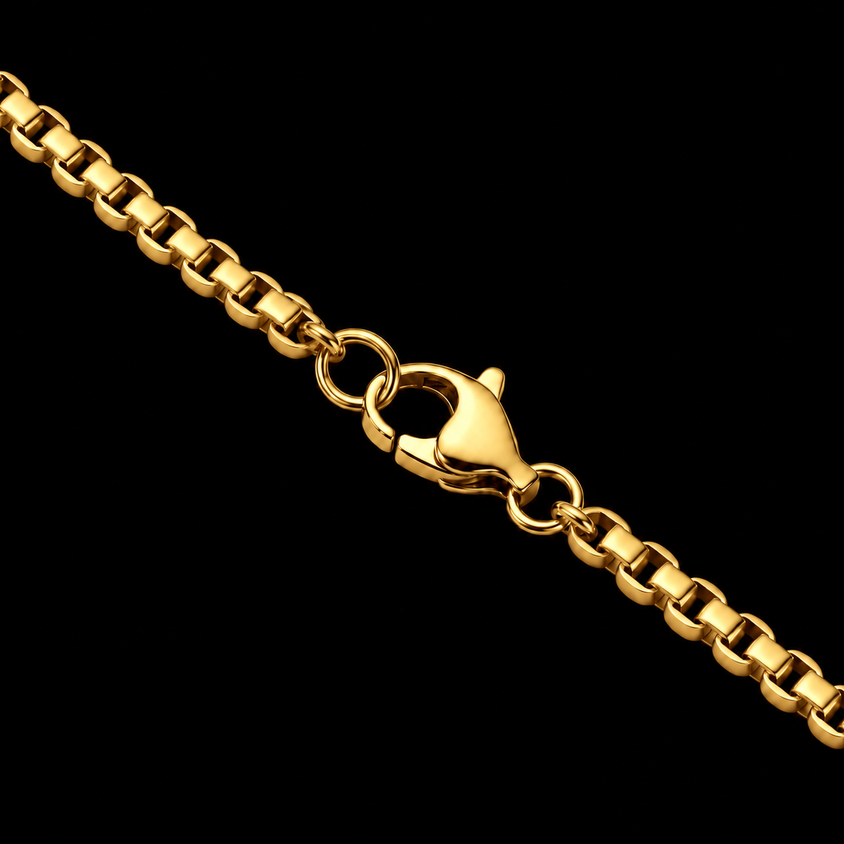 18K GOLD PLATED BOX CHAIN 2MM + BLACK RECTANGLE PENDANT HANGER