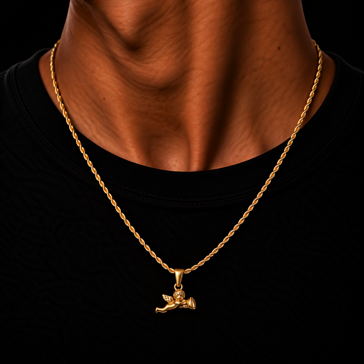 GOLD ROPE CHAIN 2MM + ENGEL PENDANT HANGER